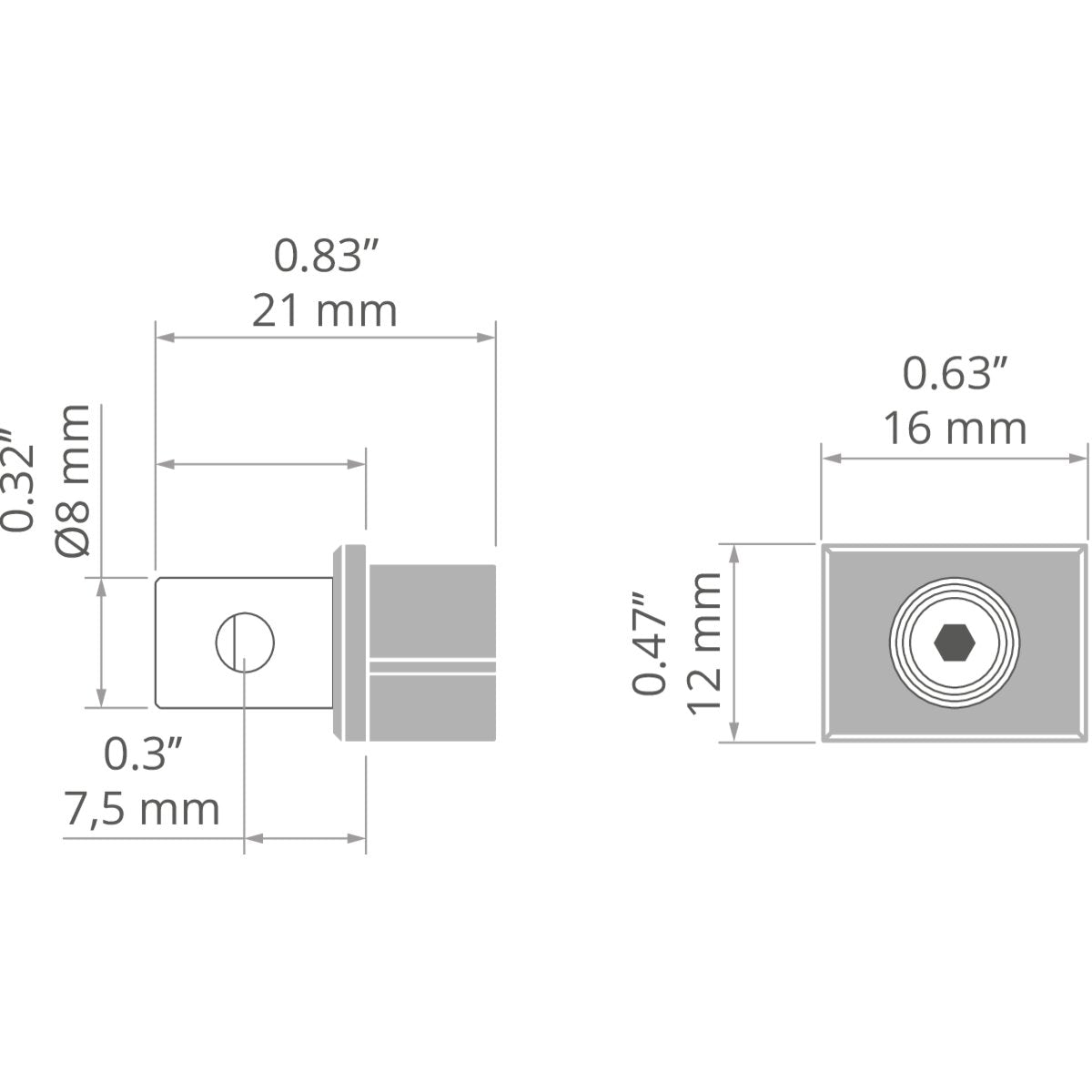 KLUŚ Endkappe mit Stromversorgung PDS-4-PLUS , grau, ABS – technische Zeichnung / Maße