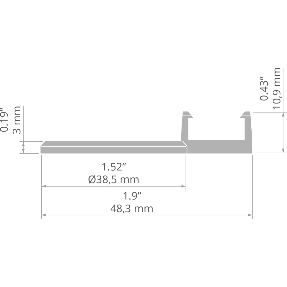 KLUŚ Befestigungsclip PLANISA – technische Zeichnung / Maße