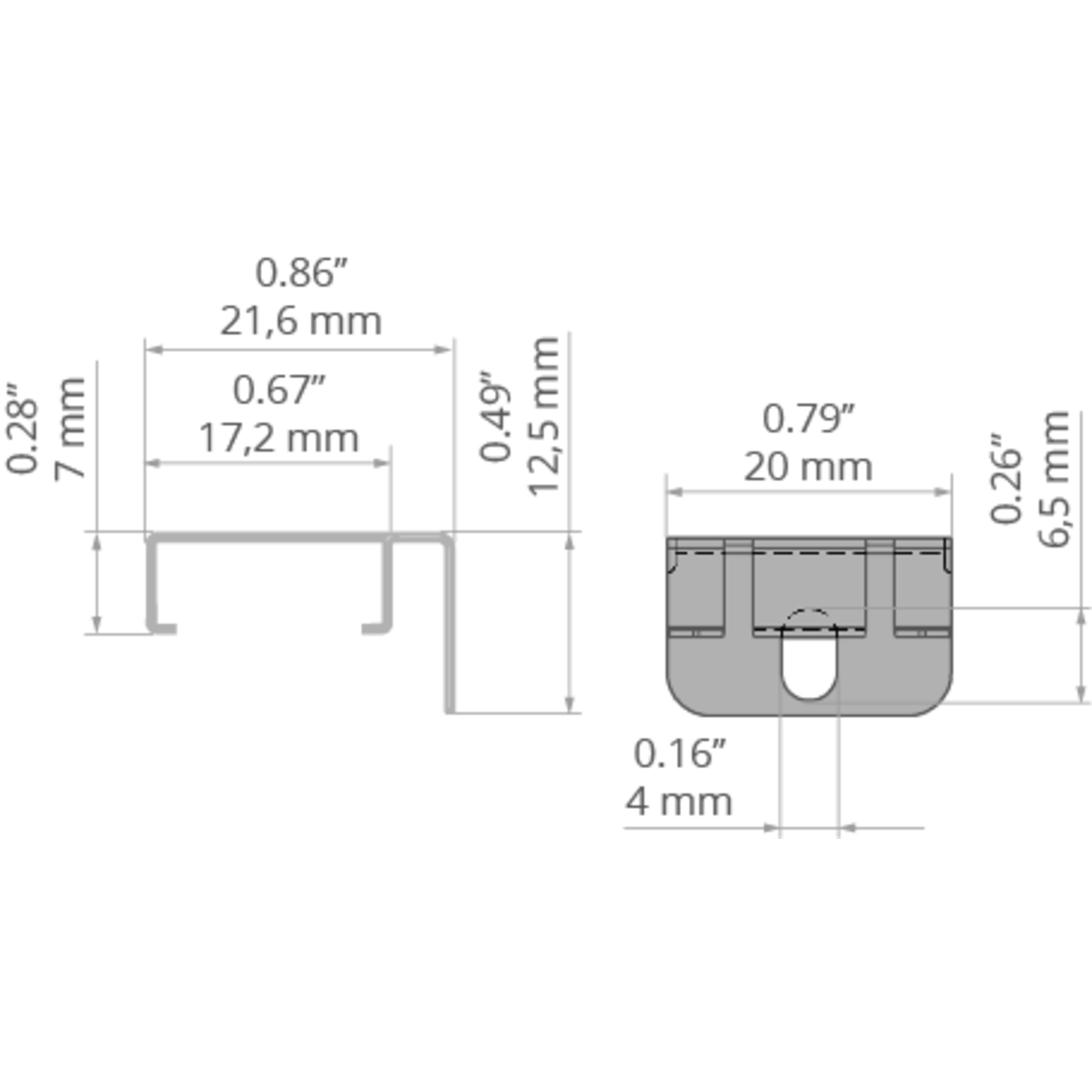 KLUŚ Befestigungsclip PDS-STN-90D, weiß, rostfreier Stahl – technische Zeichnung / Maße