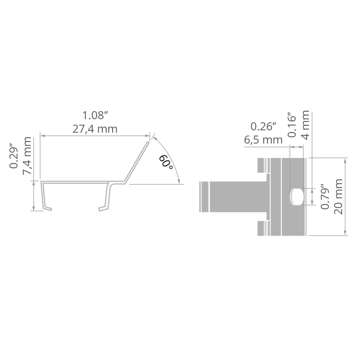 KLUŚ Befestigungsclip PDS-STN-60G – technische Zeichnung / Maße