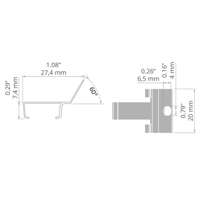 KLUŚ Befestigungsclip PDS-STN-60G – technische Zeichnung / Maße