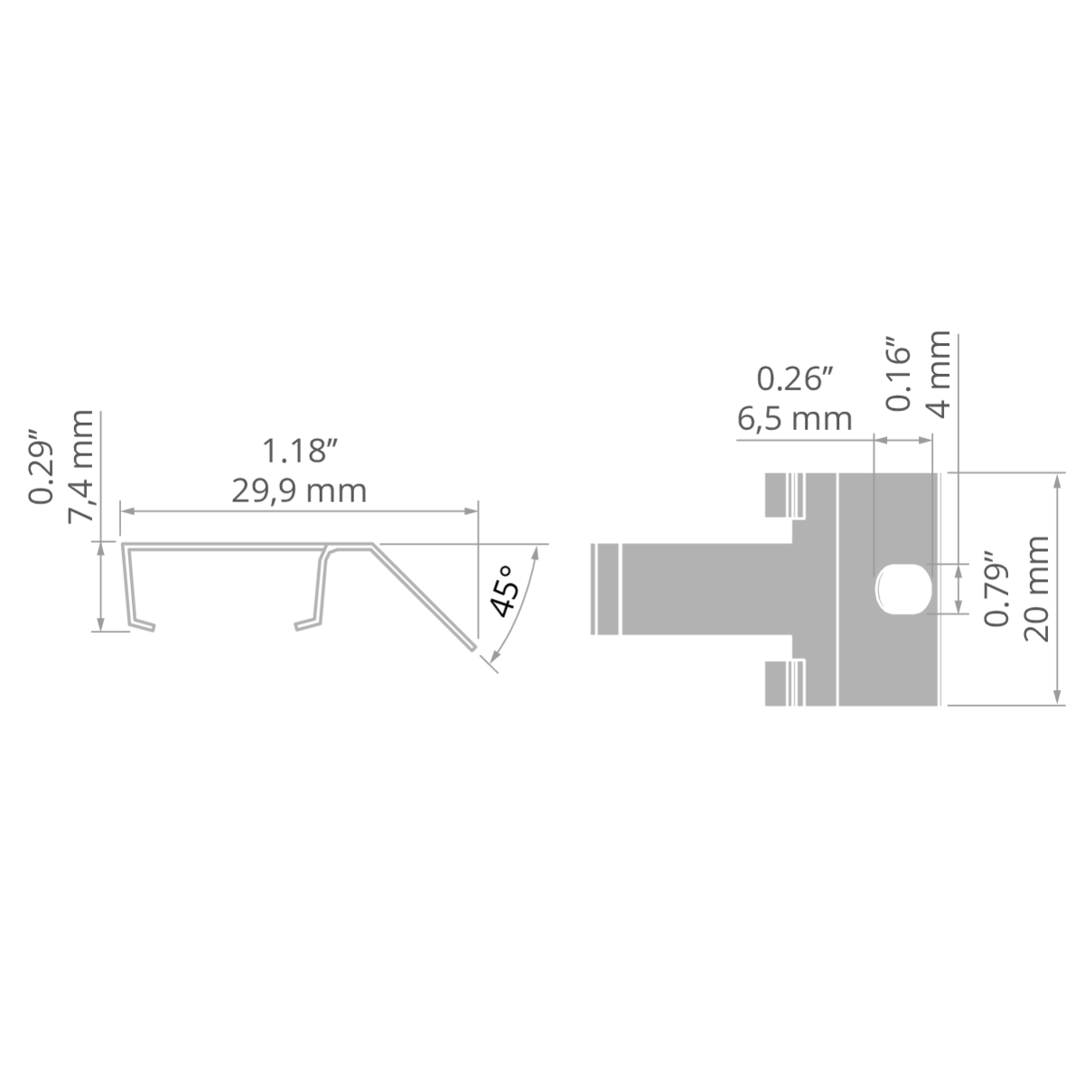 KLUŚ Befestigungsclip PDS-STN-45D – technische Zeichnung / Maße