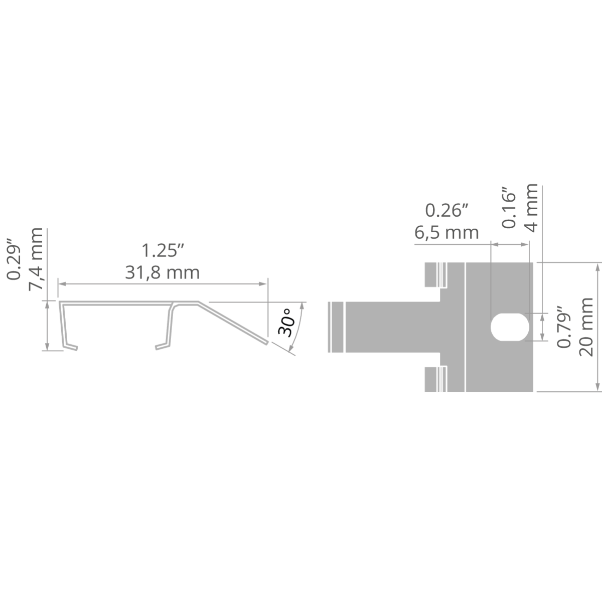 KLUŚ Befestigungsclip PDS-STN-30D – technische Zeichnung / Maße
