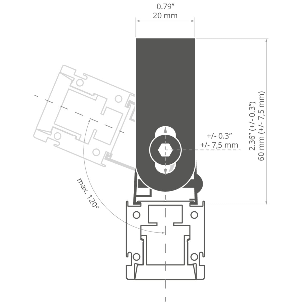 KLUŚ Befestigungsclip HR-OPTI-60 – technische Zeichnung / Maße