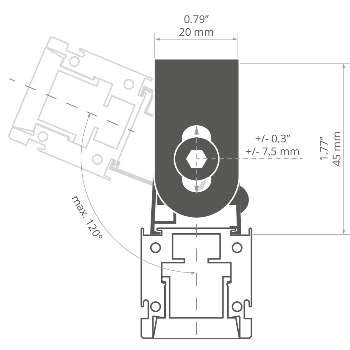 KLUŚ Befestigungsclip HR-OPTI-45 – technische Zeichnung / Maße