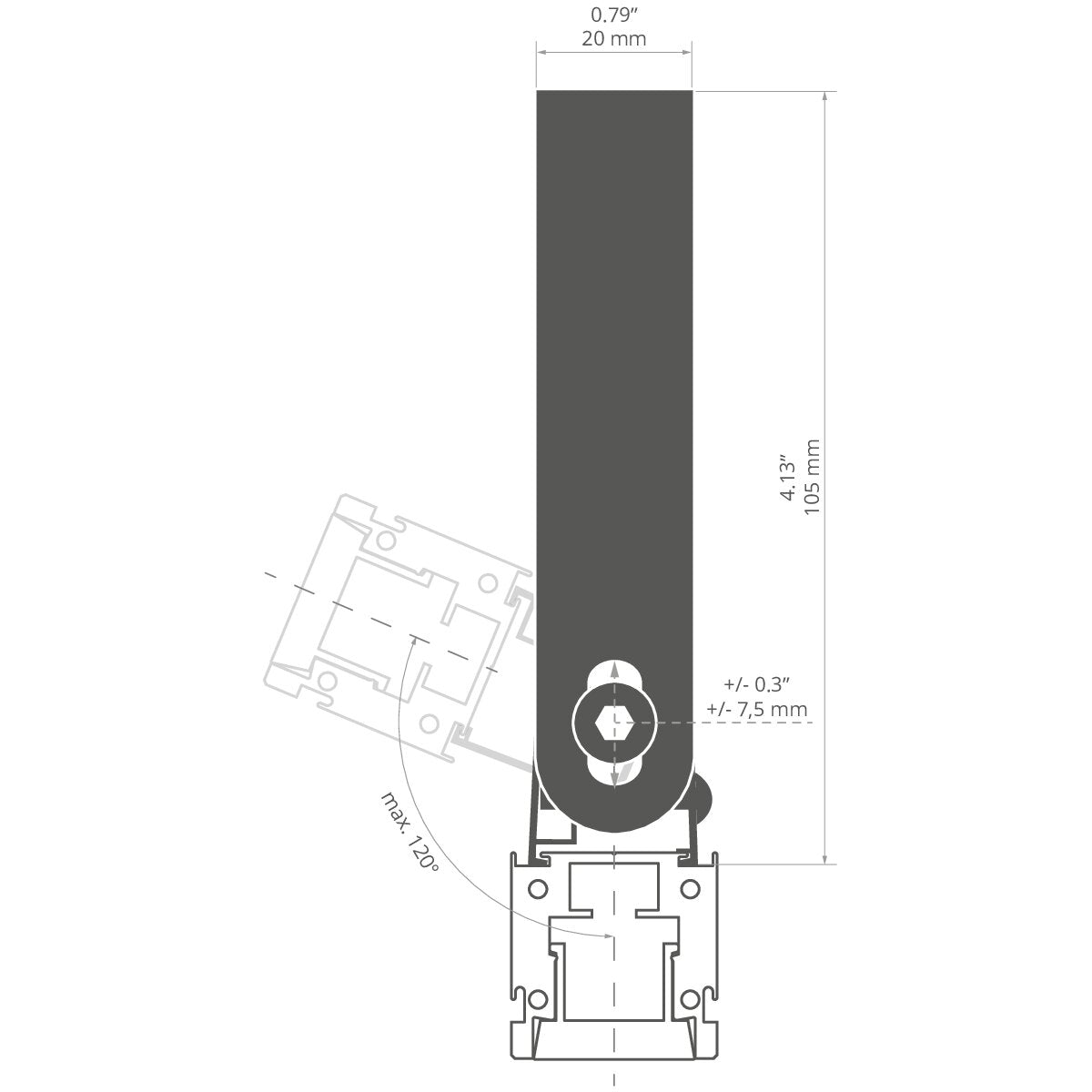 KLUŚ Befestigungsclip HR-OPTI-105 – technische Zeichnung / Maße