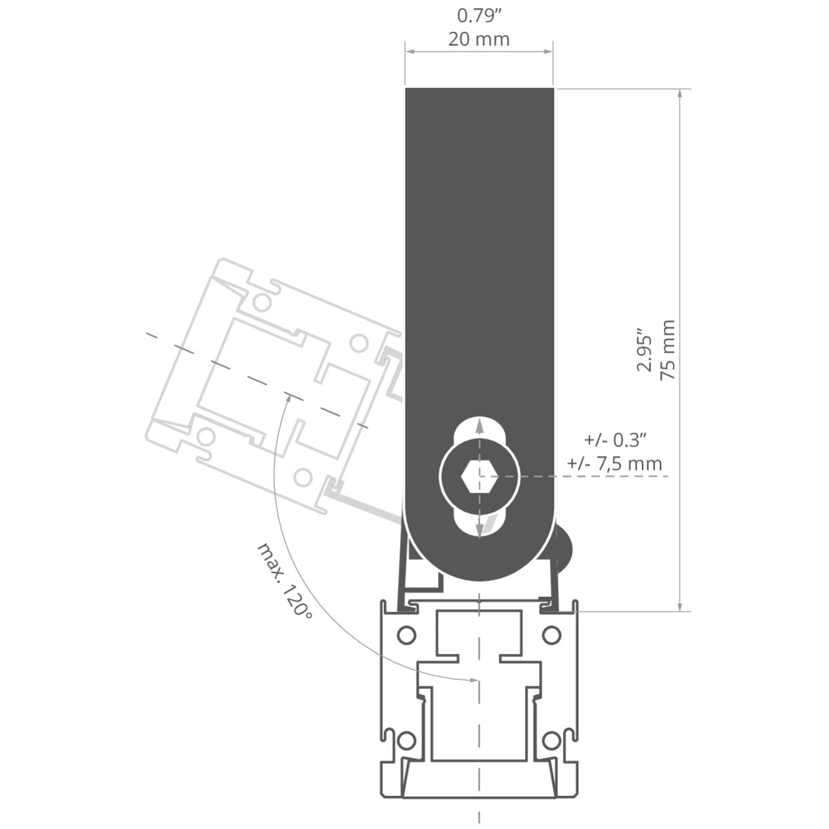 KLUŚ Befestigungsclip HR-OPTI-75 – technische Zeichnung / Maße