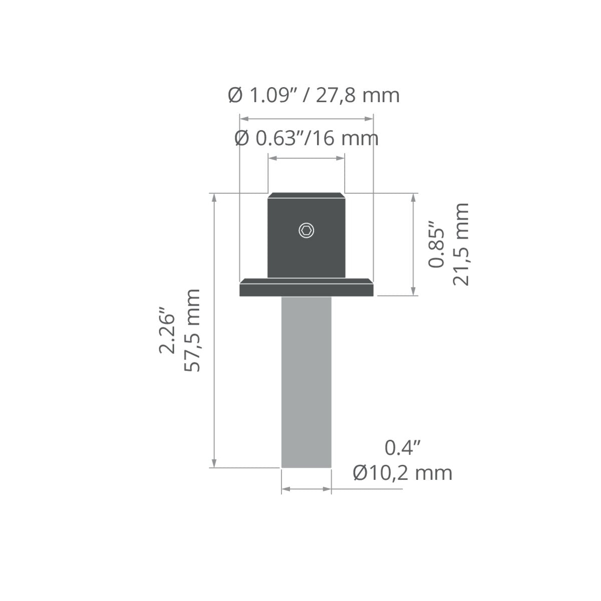 KLUŚ Befestigung W-KG-Z, schwarz, Aluminium – technische Zeichnung / Maße