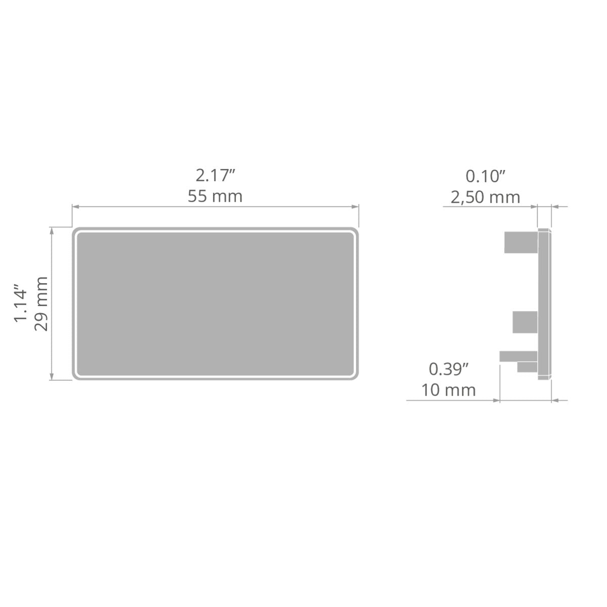 KLUŚ Endkappe BOX-M, silbern, ABS – technische Zeichnung / Maße