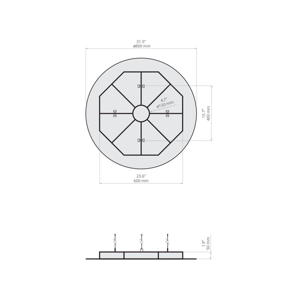 KLUŚ Aufhängungsbasis FI suspendiert – technische Zeichnung / Maße