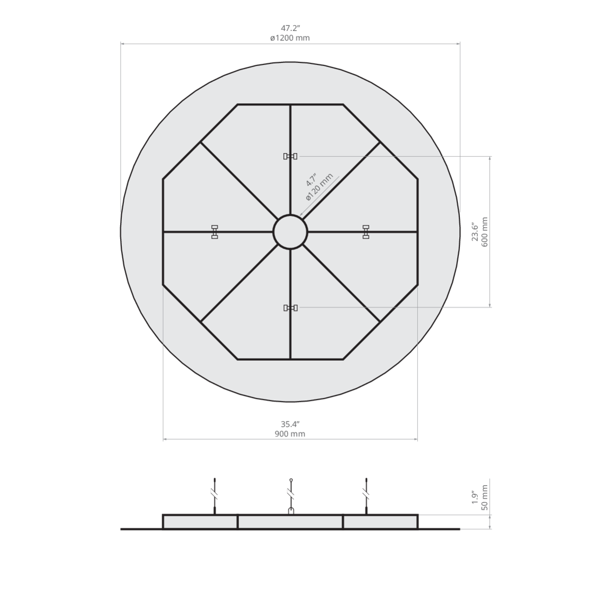 KLUŚ Aufhängungsbasis FI suspendiert – technische Zeichnung / Maße