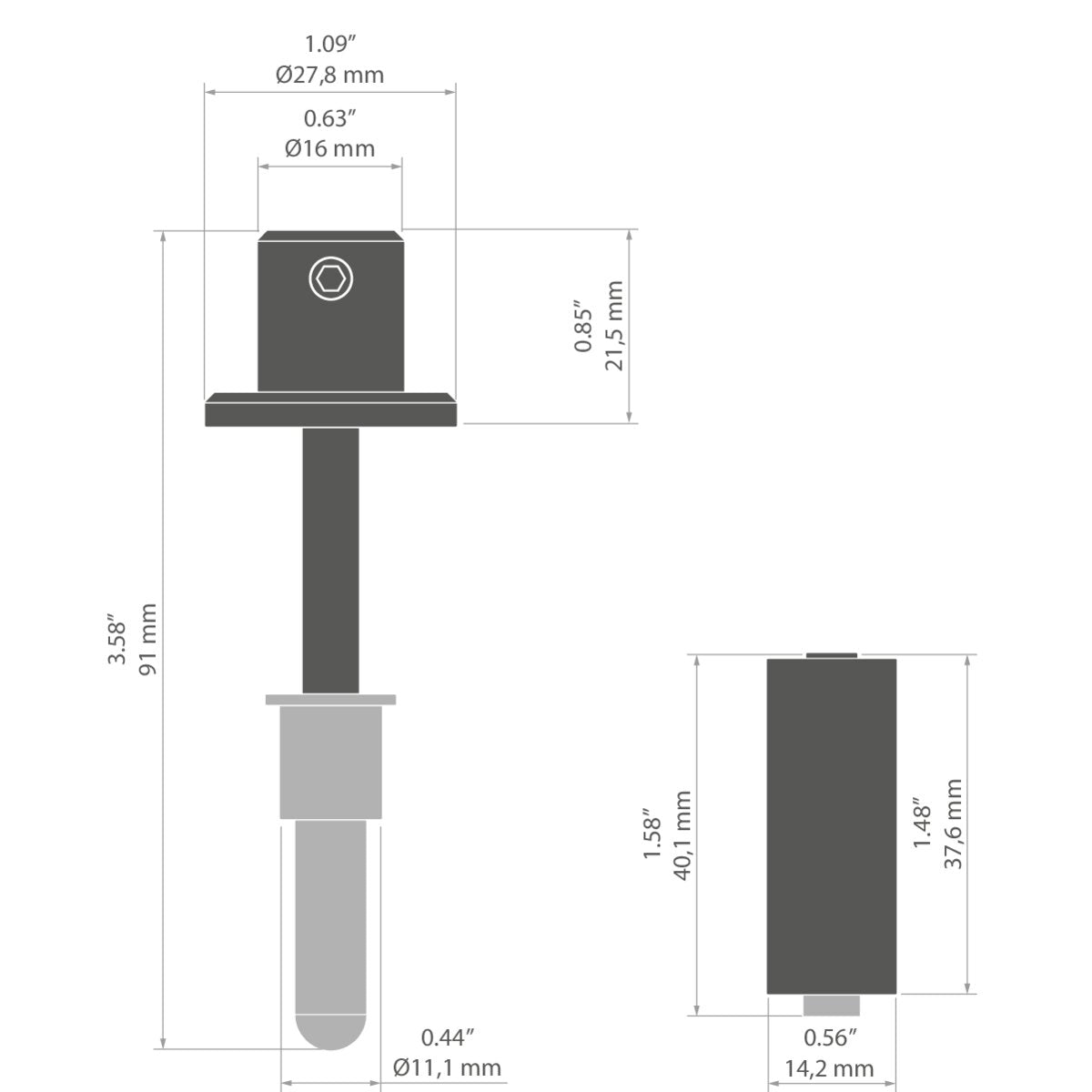 KLUŚ Befestigungsset PUSZ-ZM-1, silbern, rostfreier Stahl, Aluminium – technische Zeichnung / Maße