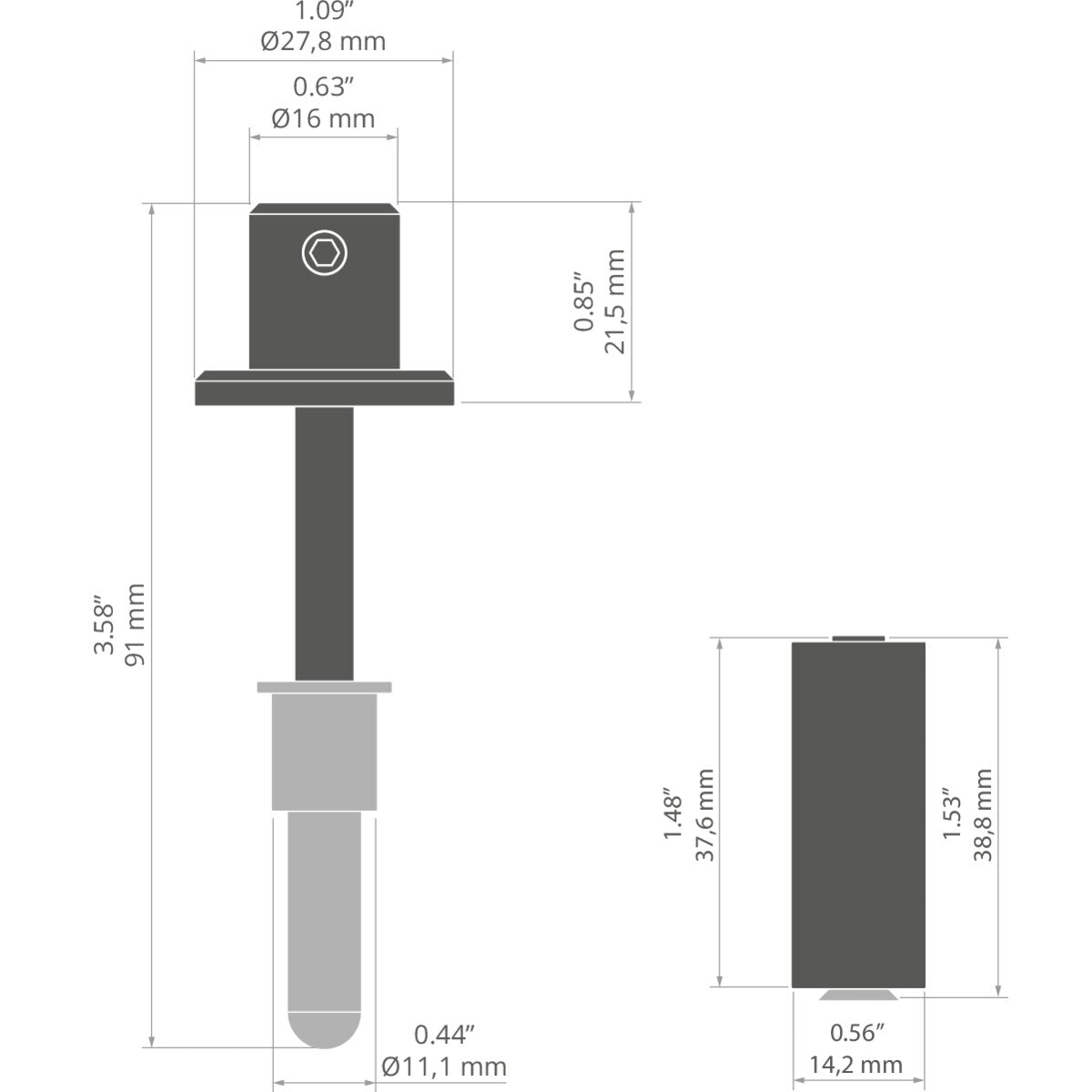 KLUŚ Befestigungsset PUSZ-MR-1, silbern, rostfreier Stahl, Aluminium – technische Zeichnung / Maße