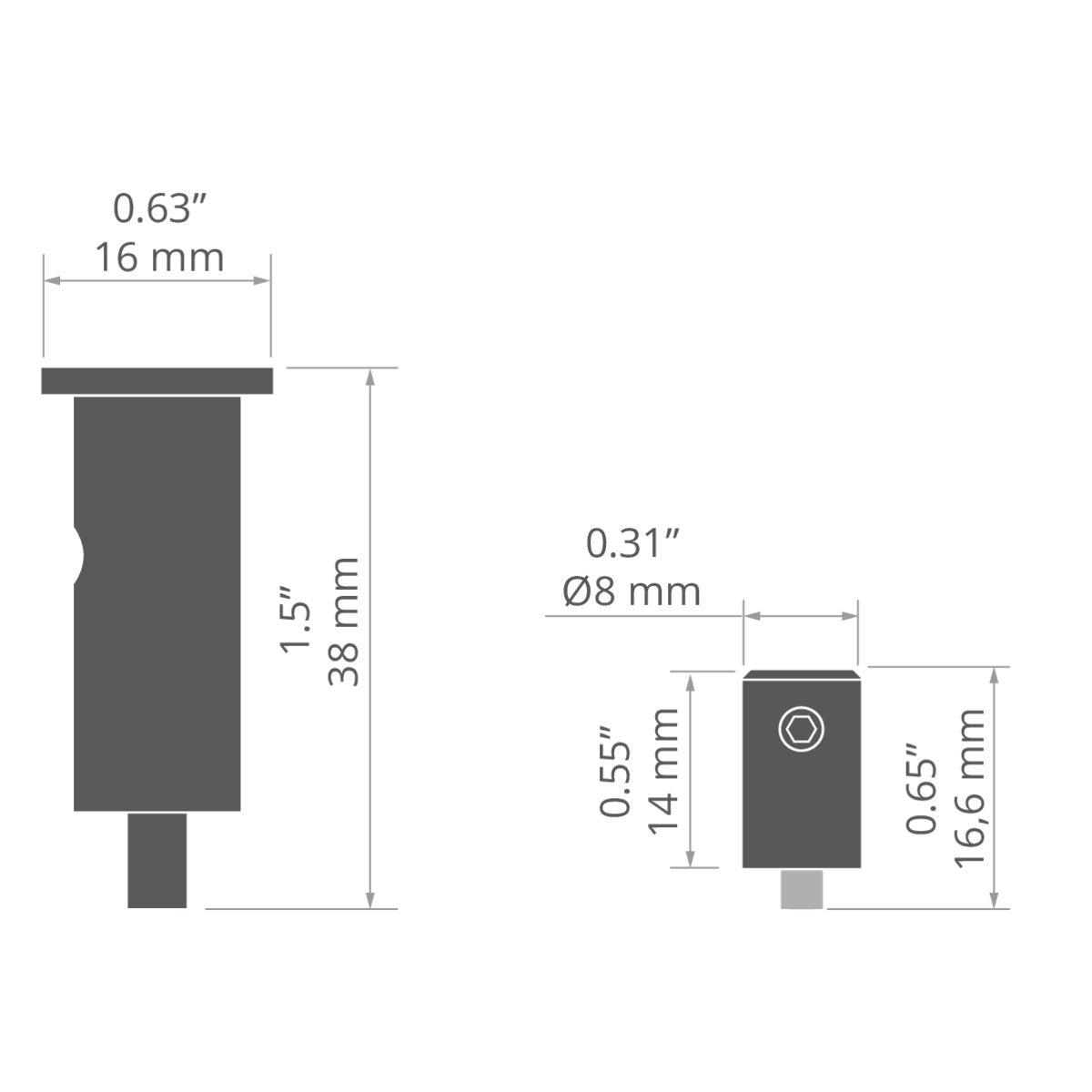 KLUŚ Befestigungsset FI-8-ZM-2, weiß, rostfreier Stahl, Aluminium – technische Zeichnung / Maße