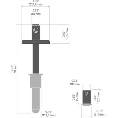 KLUŚ Befestigungsset FI-8-MR-1, silbern, rostfreier Stahl, Aluminium – technische Zeichnung / Maße