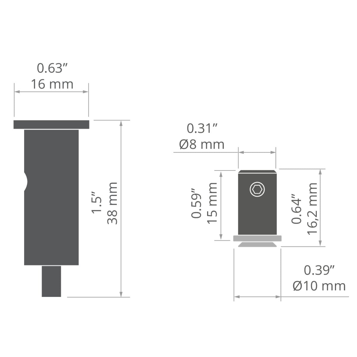 KLUŚ Befestigungsset FI-8-MR-2, silbern, rostfreier Stahl, Aluminium – technische Zeichnung / Maße