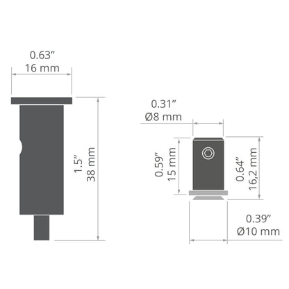KLUŚ Befestigungsset FI-8-MR-2, schwarz, rostfreier Stahl, Aluminium – technische Zeichnung / Maße
