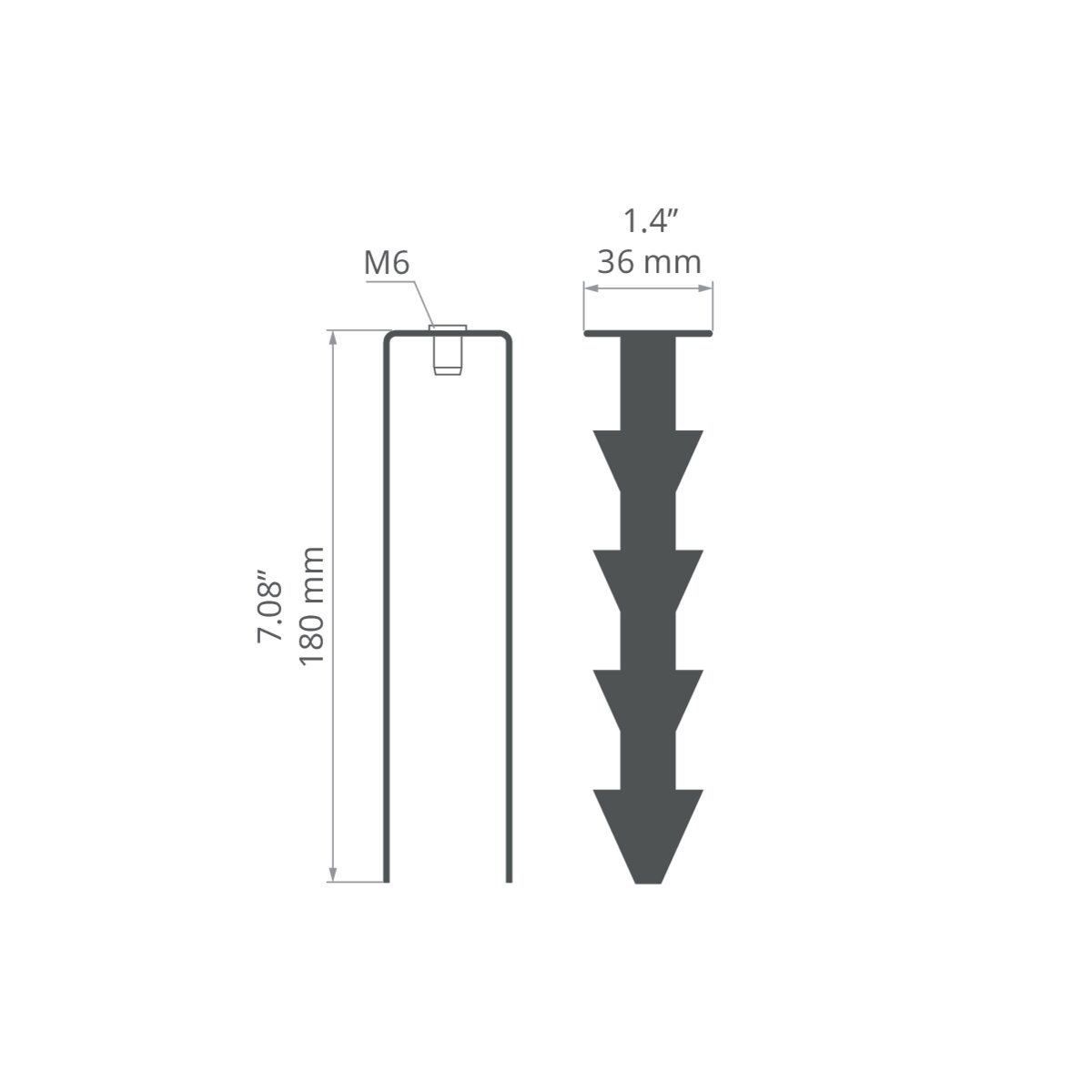 KLUŚ Montageanker DG – technische Zeichnung / Maße